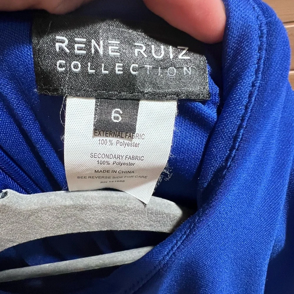 Rene Ruiz Blue Ruched Gown Size 6 Formal Cocktail Evening Dress - Picture 4 of 5